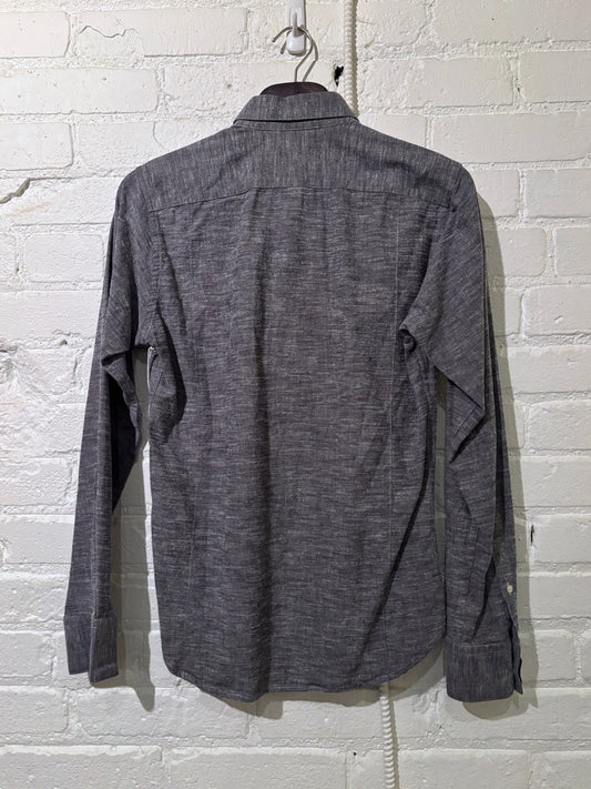 Made in Canada, The Grey Blue Vintage Dylan from 18 Waits, a sustainable menswear brand known for vintage-inspired style and rock and roll fashion—an Imogene and Willie alternative focused on quality and character.