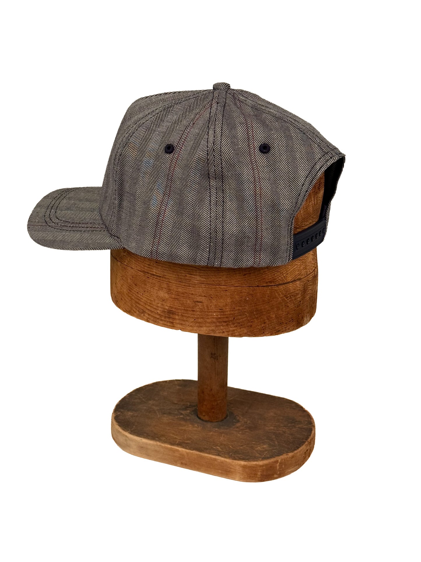 Snapback Baseball Cap | Denim Herringbone with Red Stripes