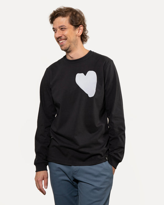 Classic Long Sleeve Graphic T-Shirt | White Heart on Black
