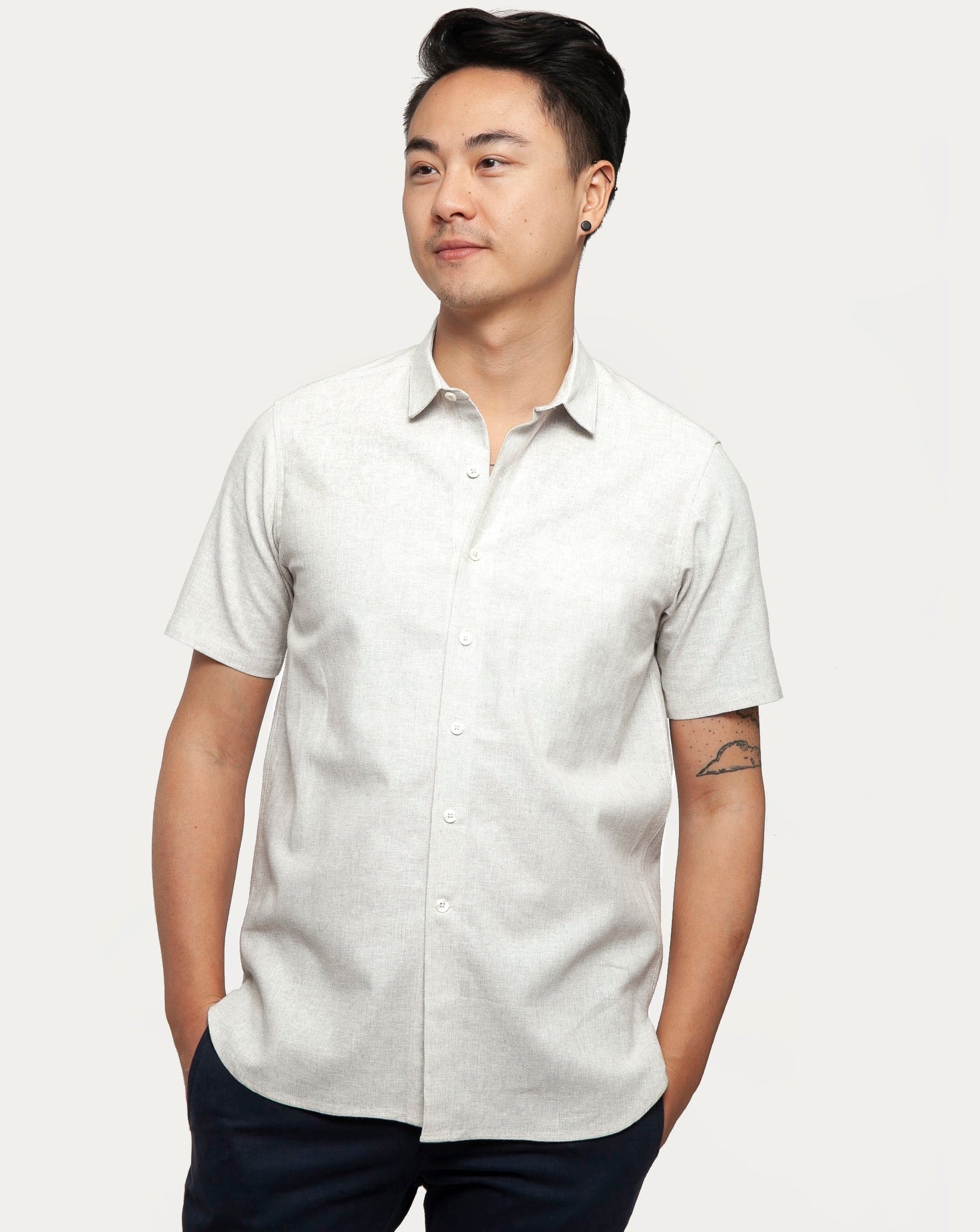 Short Sleeve Dylan Shirt | White Linen Hatches