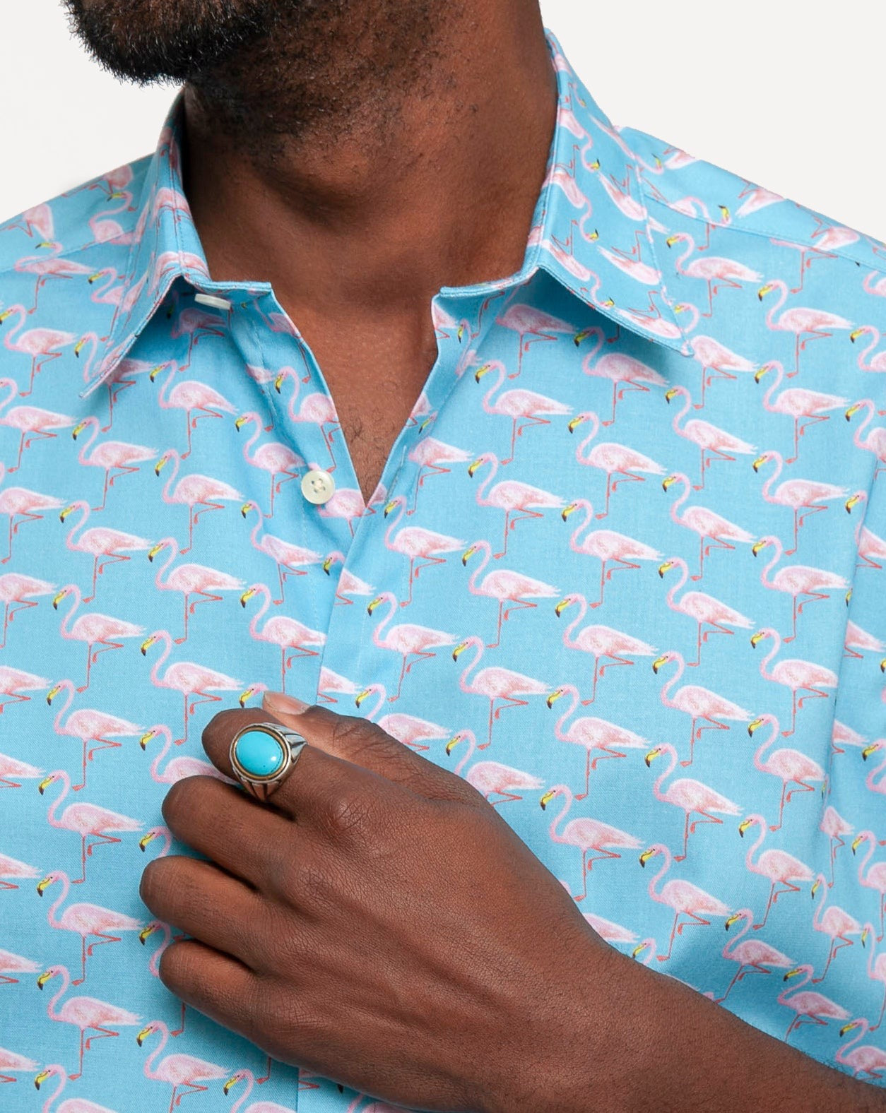 Short Sleeve Dylan Shirt | Teal Flamingos