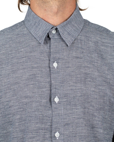 Lake Blue Linen textured Long Sleeve Men's Shirts | detail