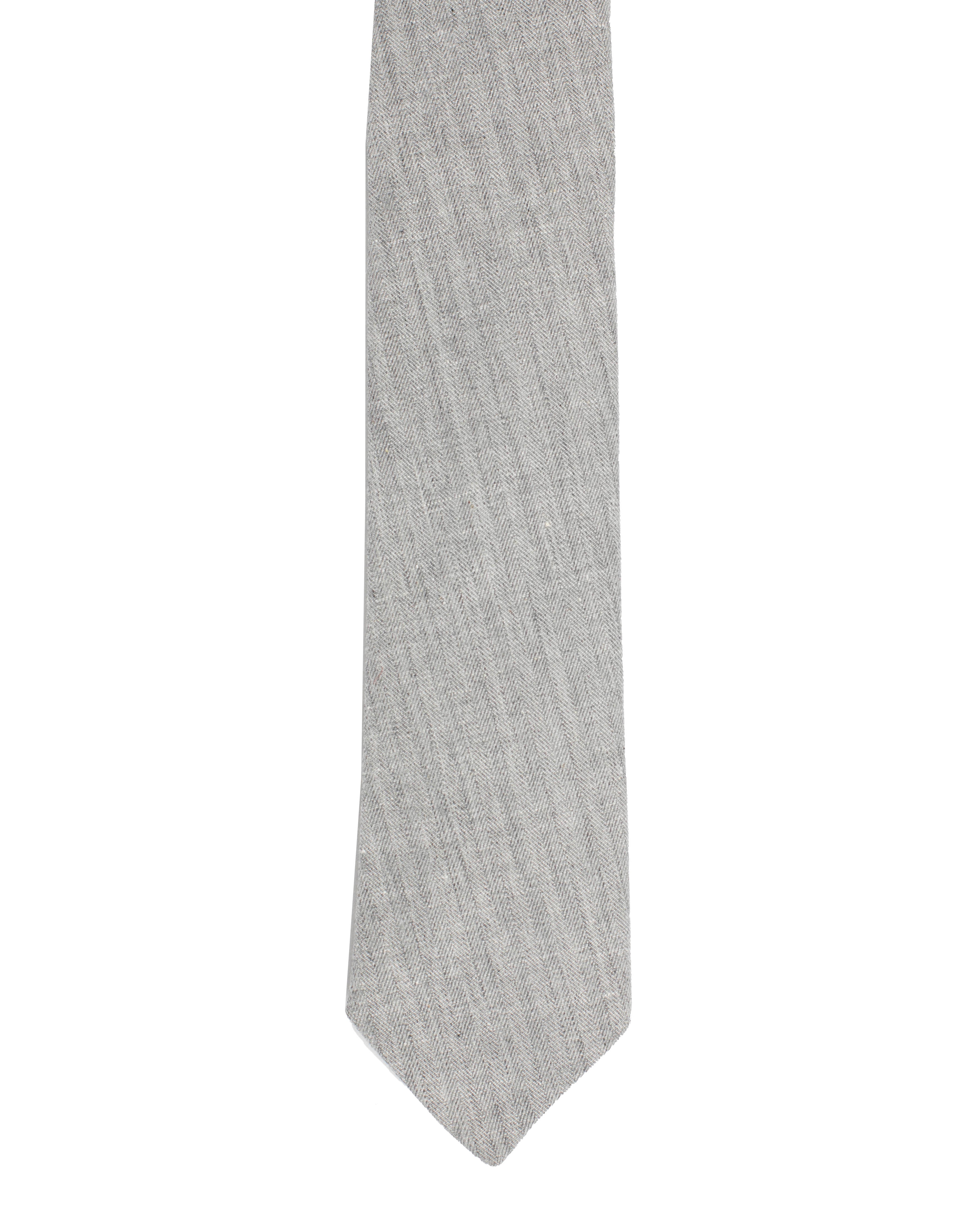 Tie | Grey Herringbone Linen