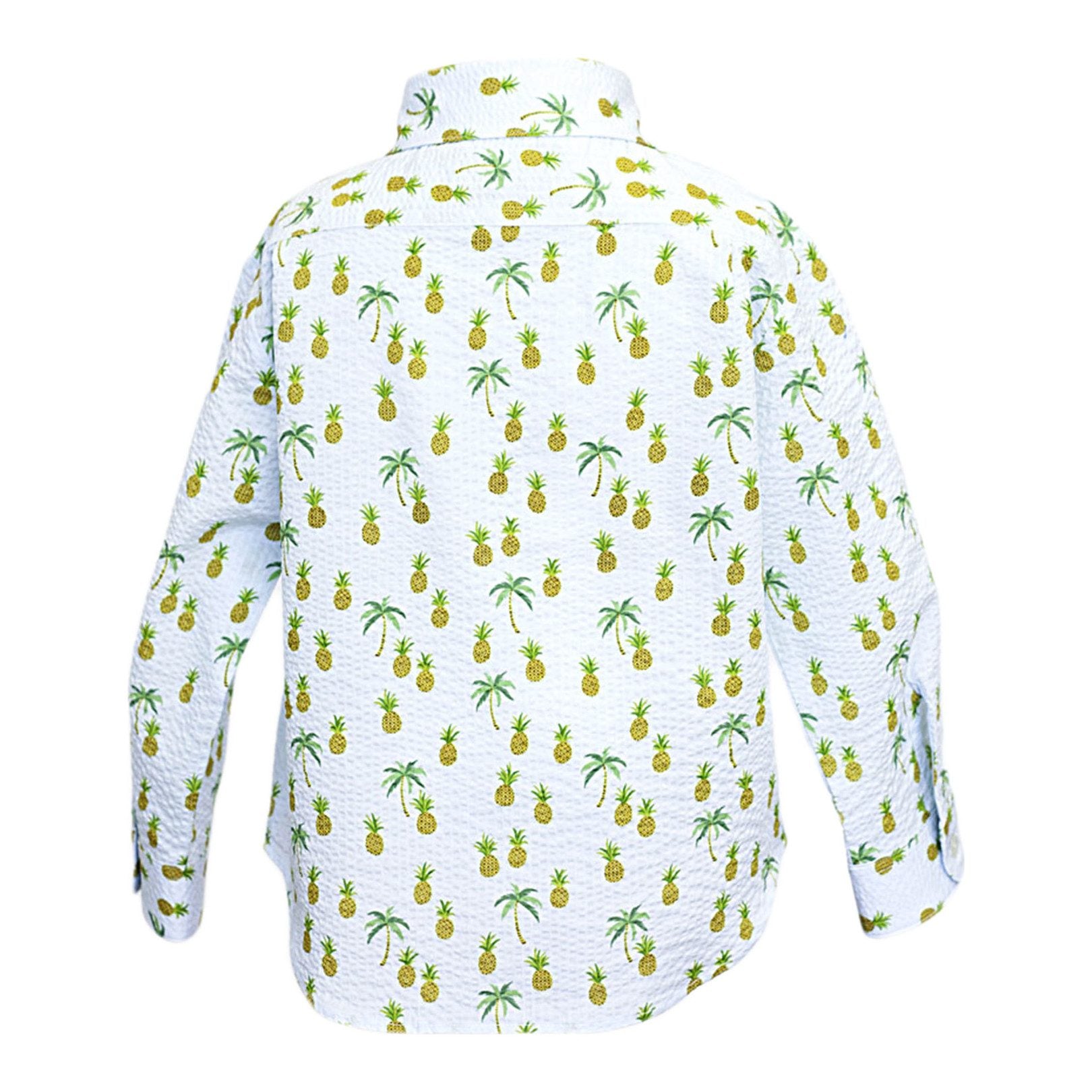 Kids Button Up Shirt Blue Pineapples Long Sleeve - back