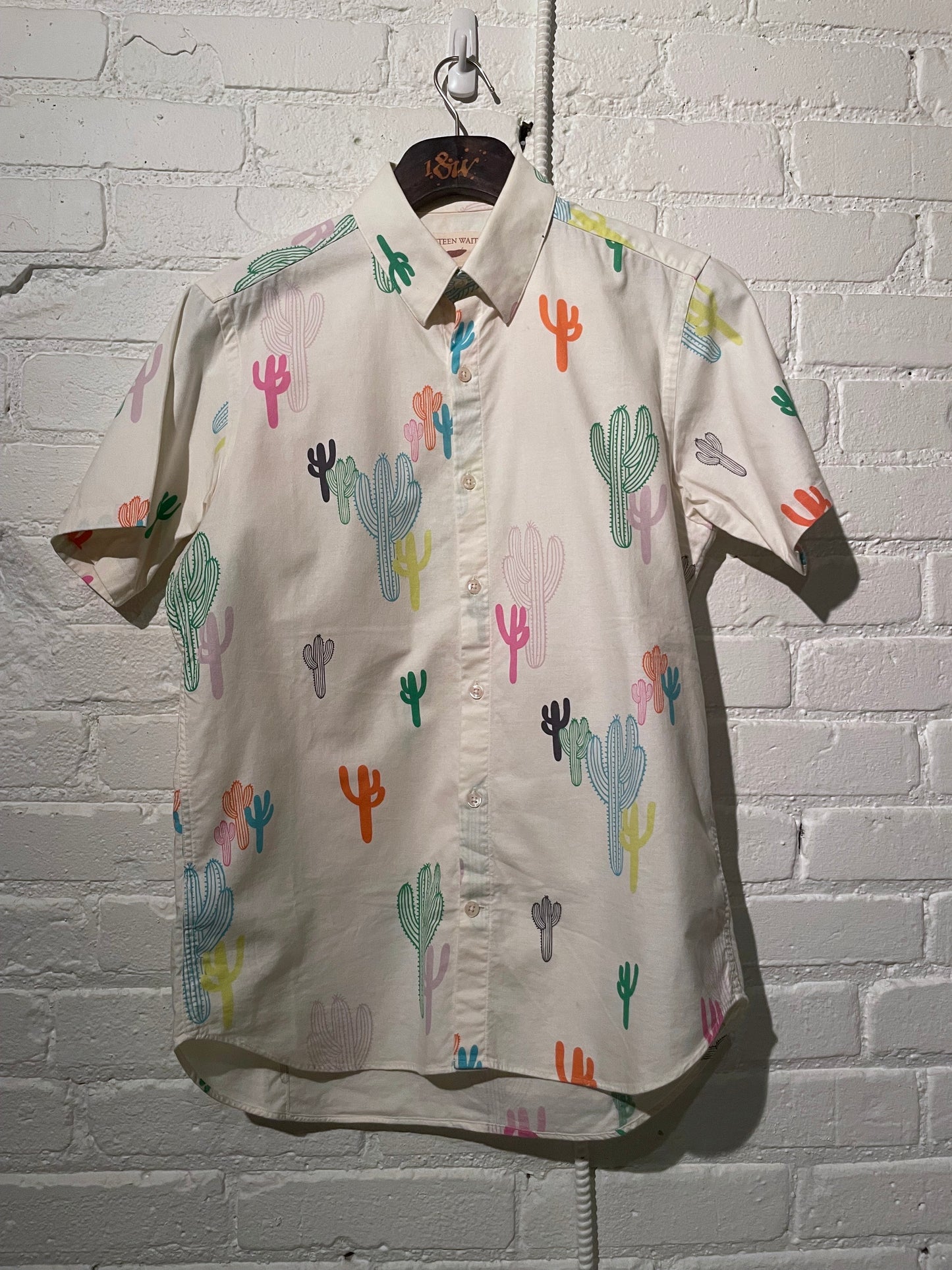 Made in Canada, the Rainbow Cactus Vintage Short Sleeve Dylan  from 18 Waits, a sustainable menswear brand known for vintage-inspired style and rock and roll fashion—an Imogene and Willie alternative focused on quality and character.