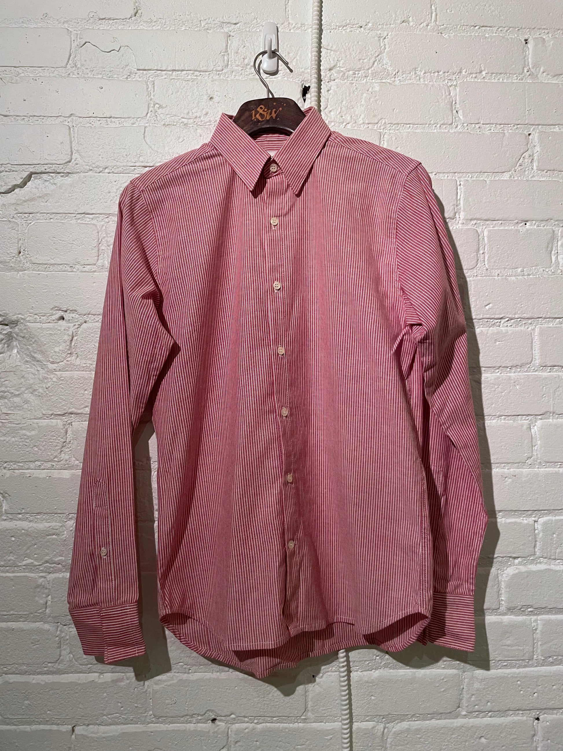 Made in Canada, The Red Pinstripe Vintage Dylan from 18 Waits, a sustainable menswear brand known for vintage-inspired style and rock and roll fashion—an Imogene and Willie alternative focused on quality and character.