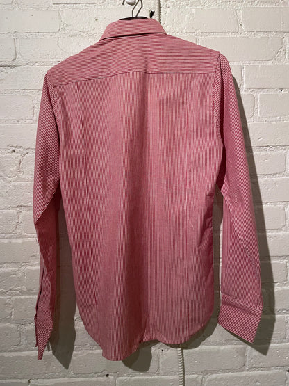 Made in Canada, The Red Pinstripe Vintage Dylan from 18 Waits, a sustainable menswear brand known for vintage-inspired style and rock and roll fashion—an Imogene and Willie alternative focused on quality and character.