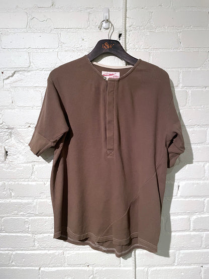 Vintage Hitchhiker Henley | Organic Khaki Micro Waffle