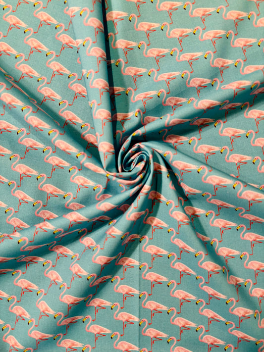 Fabric | Teal Flamingos Cotton