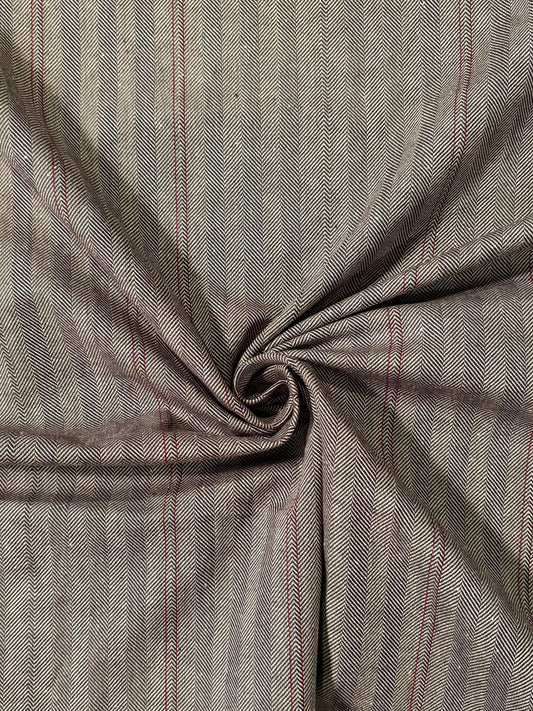 Fabric | Black Herringbone/Red Stripe Denim