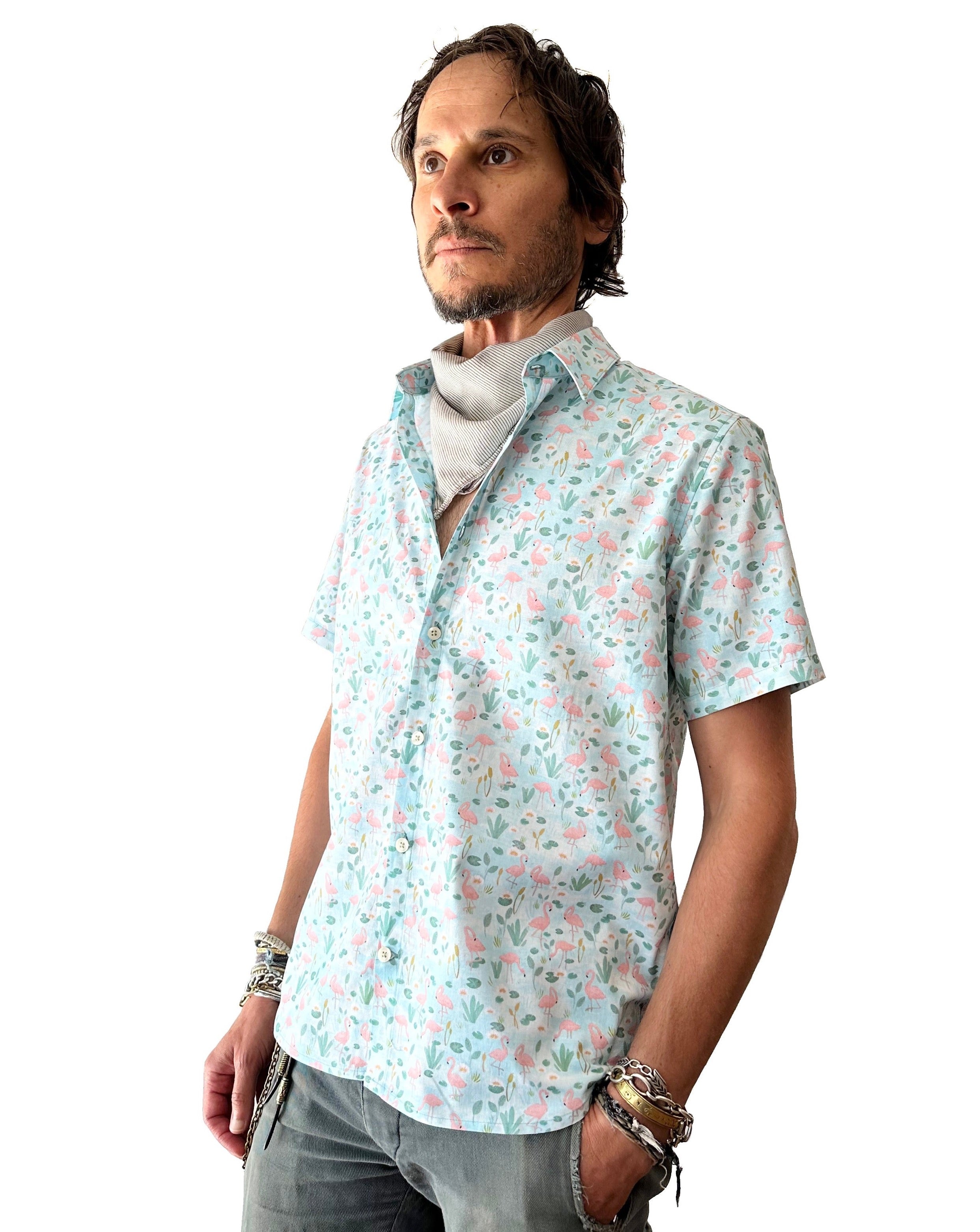 Short Sleeve Dylan Shirt | Flamingos