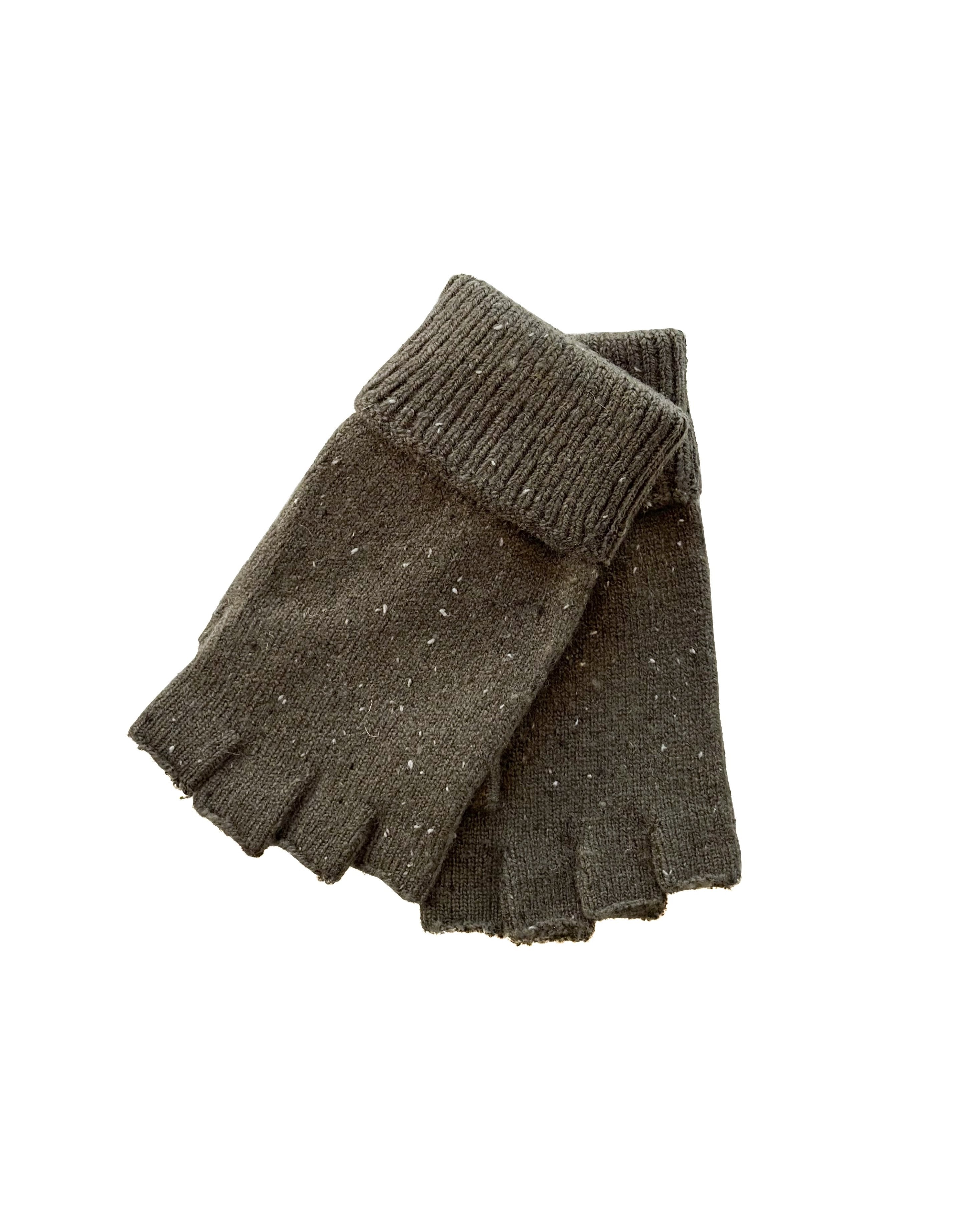 Dents | Speckled Half Finger Knit Glove | Olive