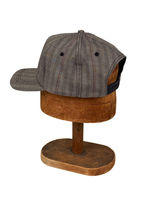 Snapback Baseball Cap | Denim Herringbone with Red Stripes