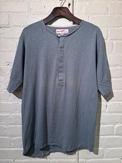 Made in Canada, Pale Turquoise Vintage Heritage Henley from 18 Waits, a sustainable menswear brand known for vintage-inspired style and rock and roll fashion—an Imogene and Willie alternative focused on quality and character.