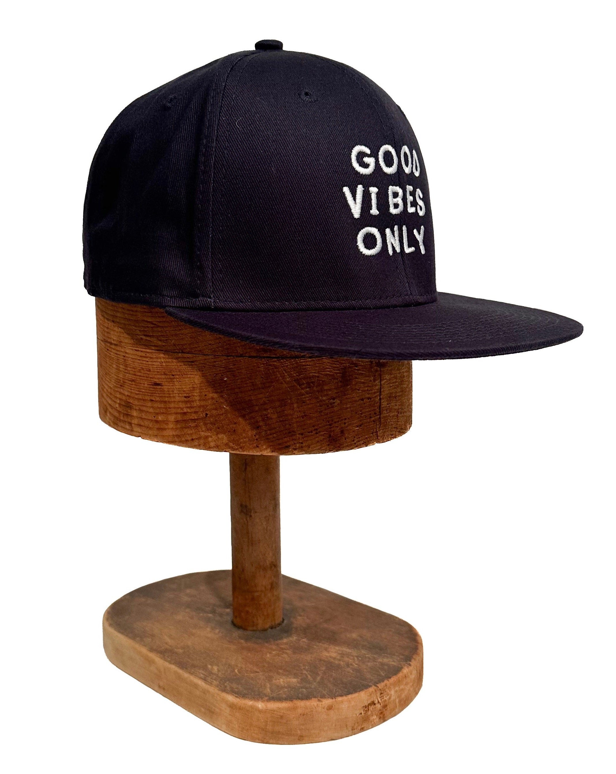 Flat Bill Snapback Cap | Good Vibes Only on Navy