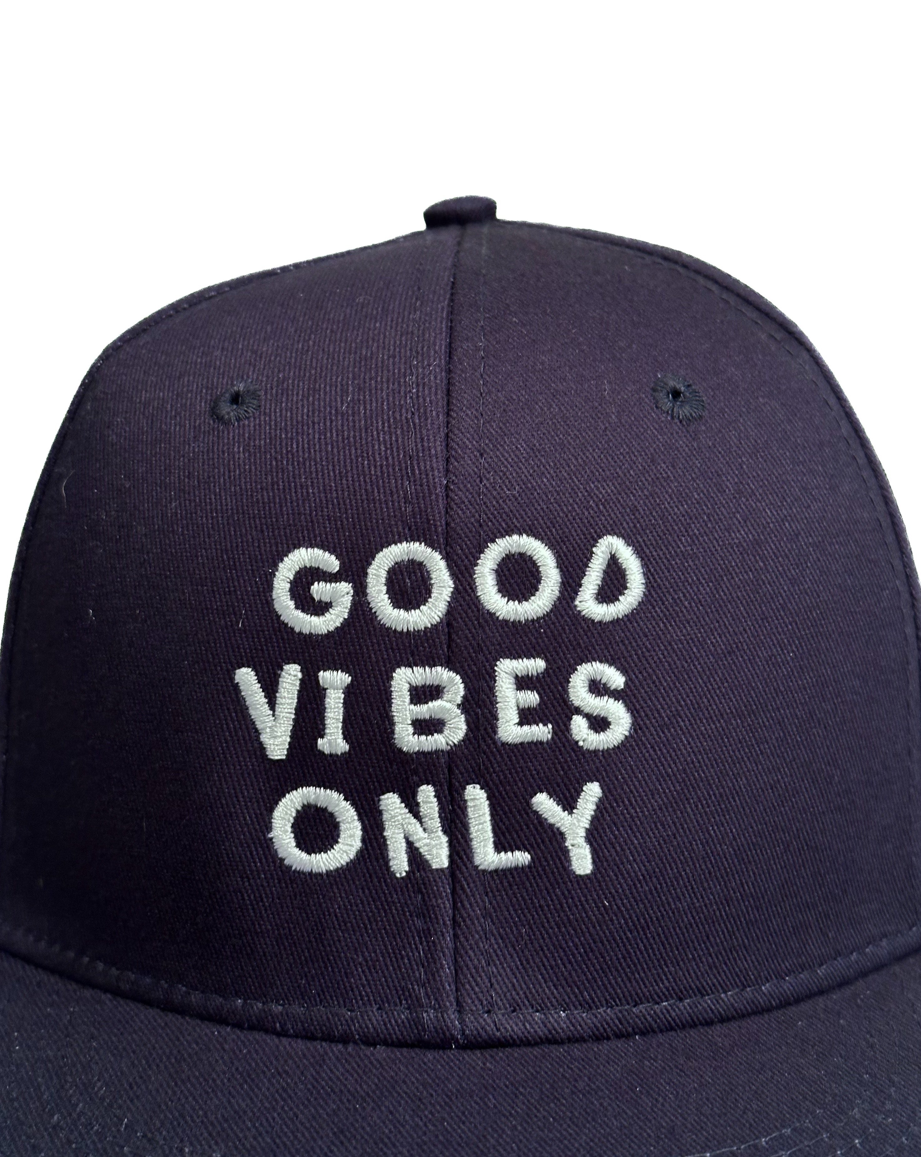 Flat Bill Snapback Cap | Good Vibes Only on Navy