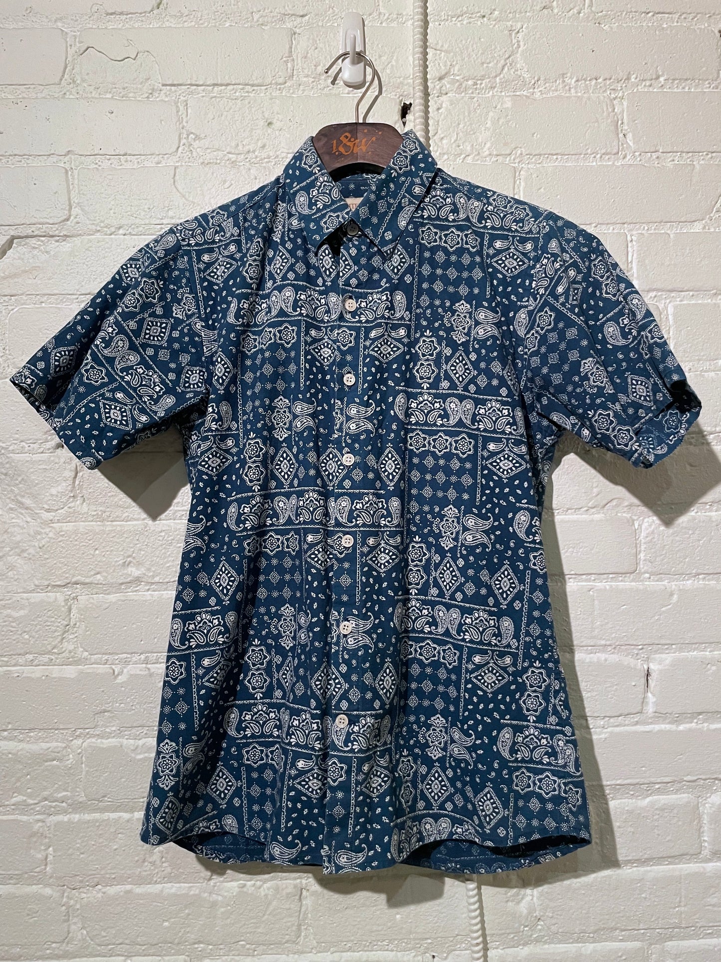 Made in Canada, The Indigo Paisley Vintage Short Sleeve Dylan from 18 Waits, a sustainable menswear brand known for vintage-inspired style and rock and roll fashion—an Imogene and Willie alternative focused on quality and character.