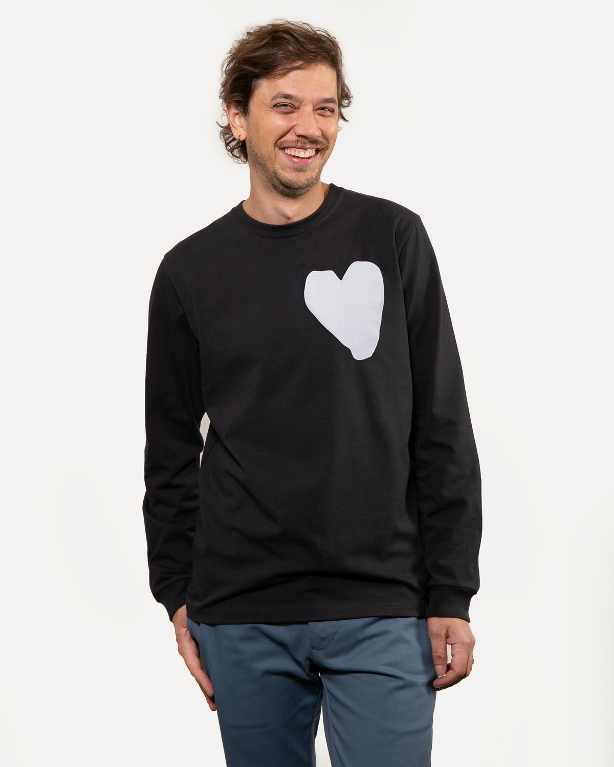 Classic Long Sleeve Graphic T-Shirt | White Heart on Black