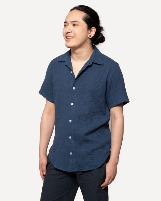 Short Sleeve Dylan | Navy Double Gauze