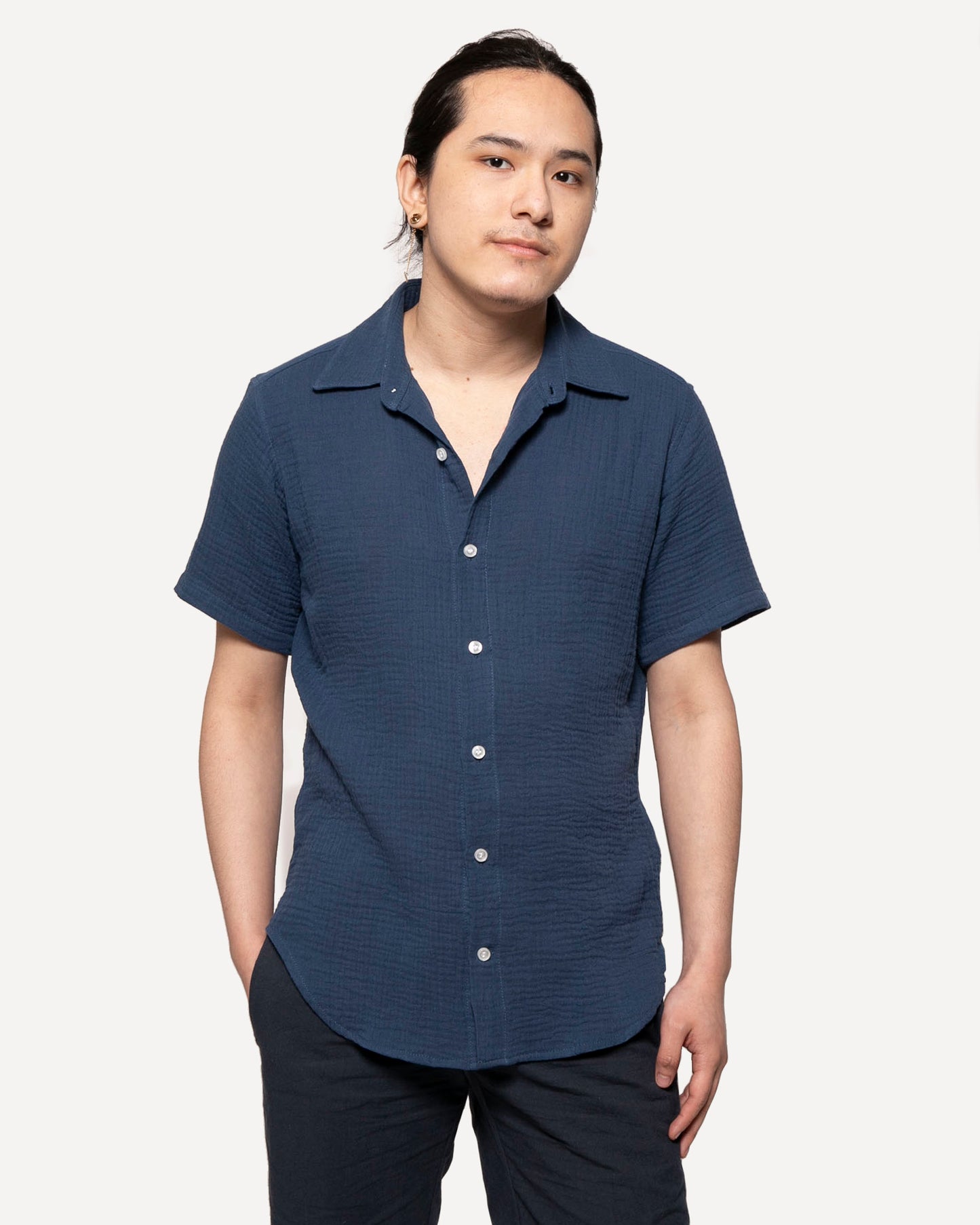 Short Sleeve Dylan | Navy Double Gauze