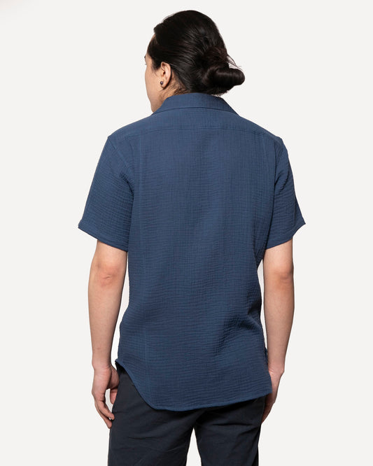 Short Sleeve Dylan | Navy Double Gauze