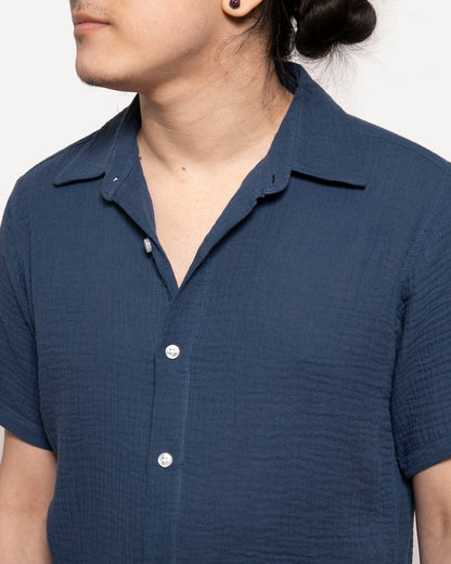 Short Sleeve Dylan | Navy Double Gauze
