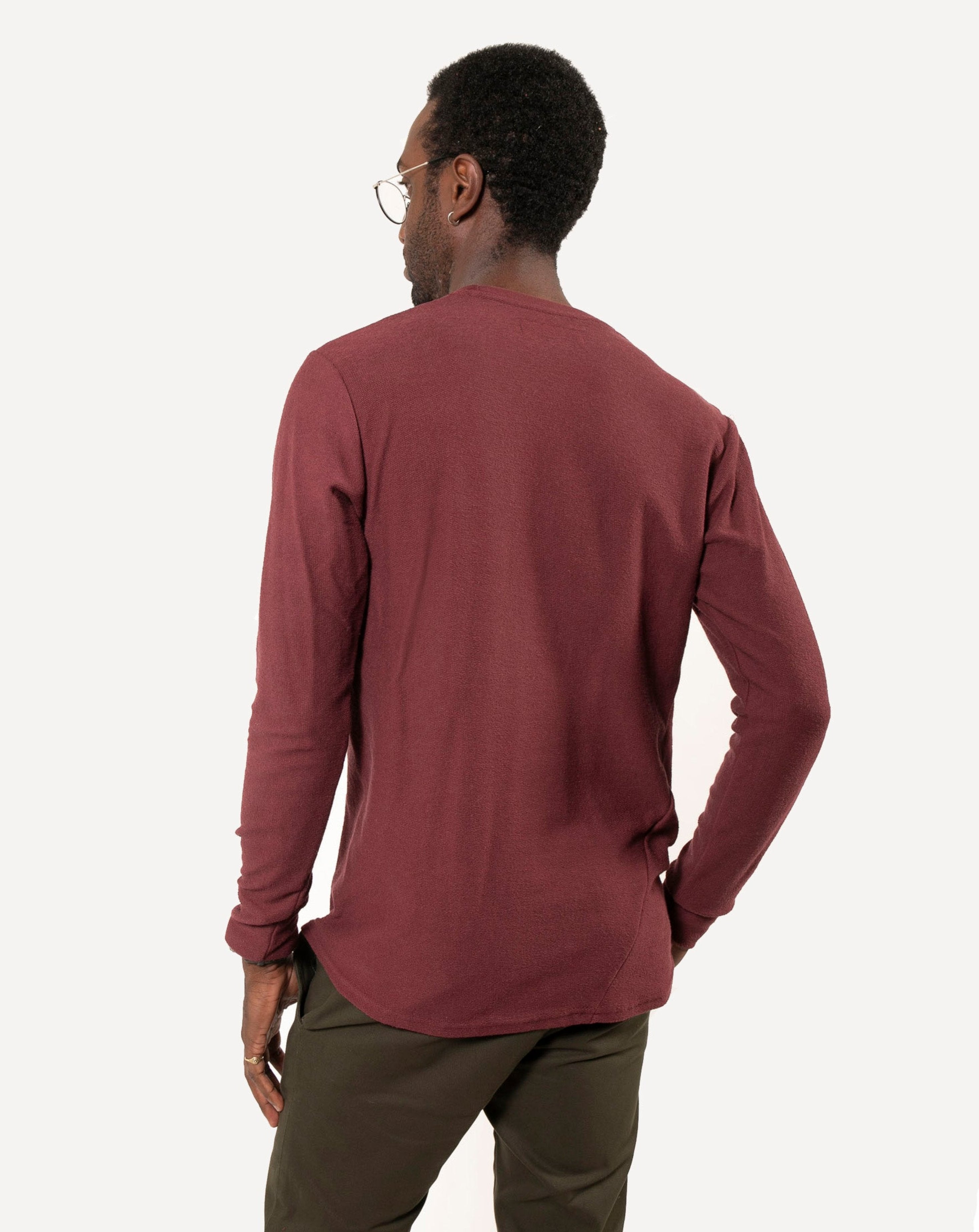 Long Sleeve Pocket Tee | Two-Tone Maroon Terry