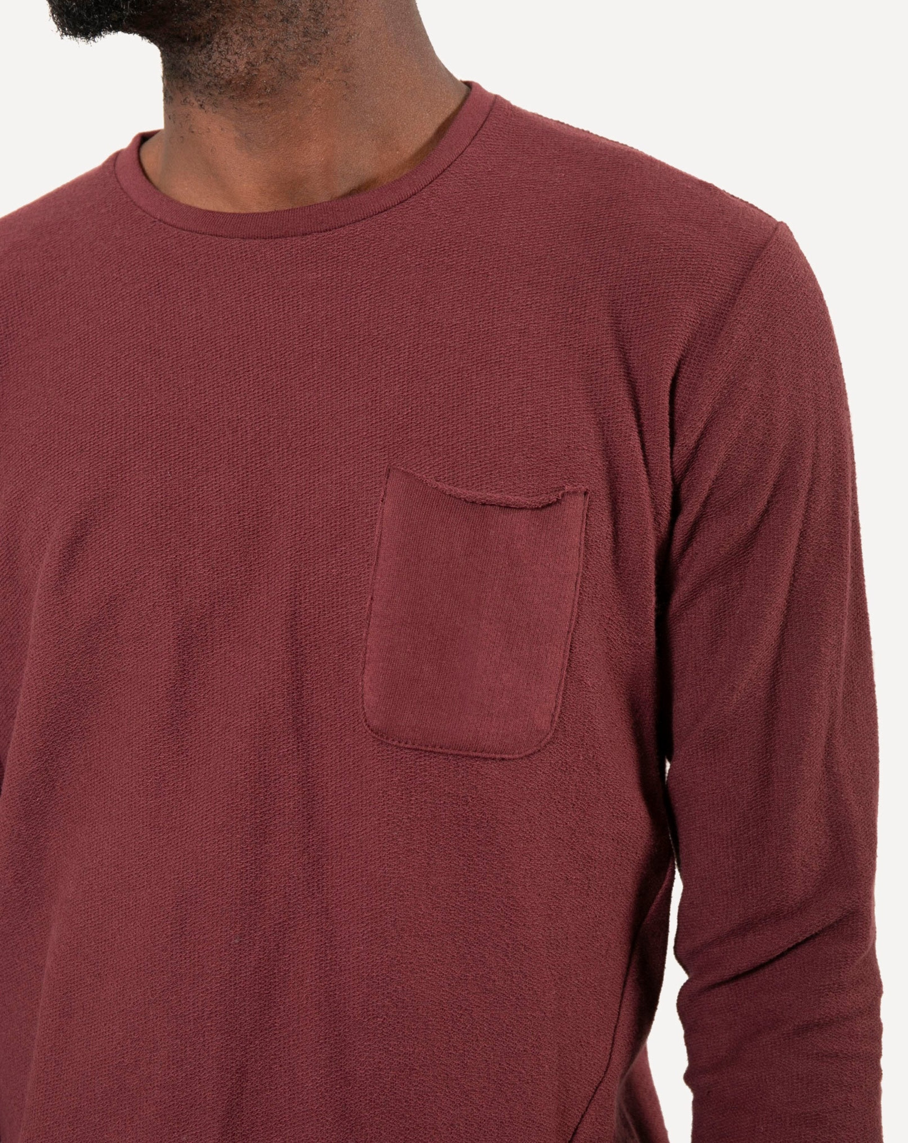 Long Sleeve Pocket Tee | Two-Tone Maroon Terry