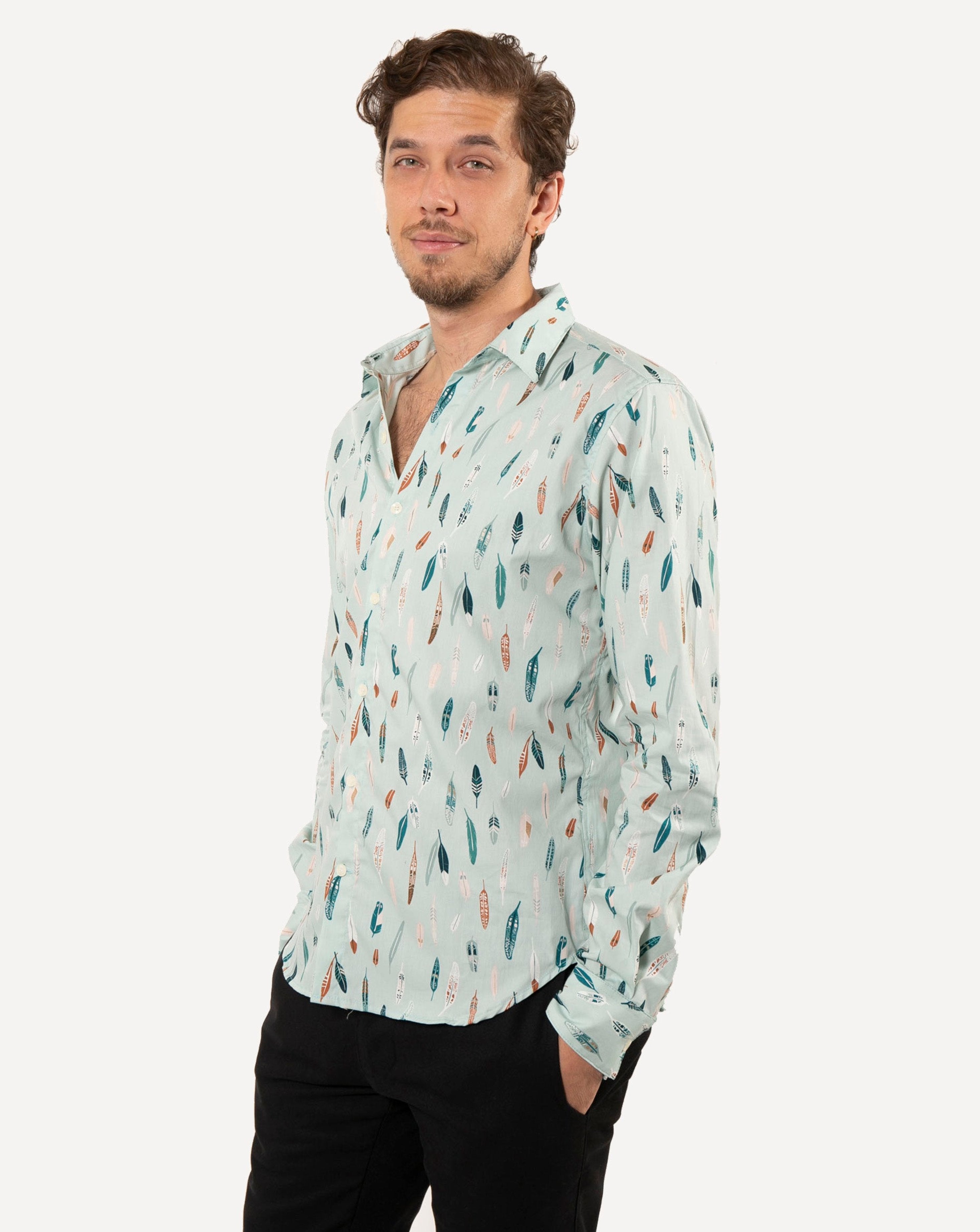 Long Sleeve Dylan Shirt | Metallic Feathers