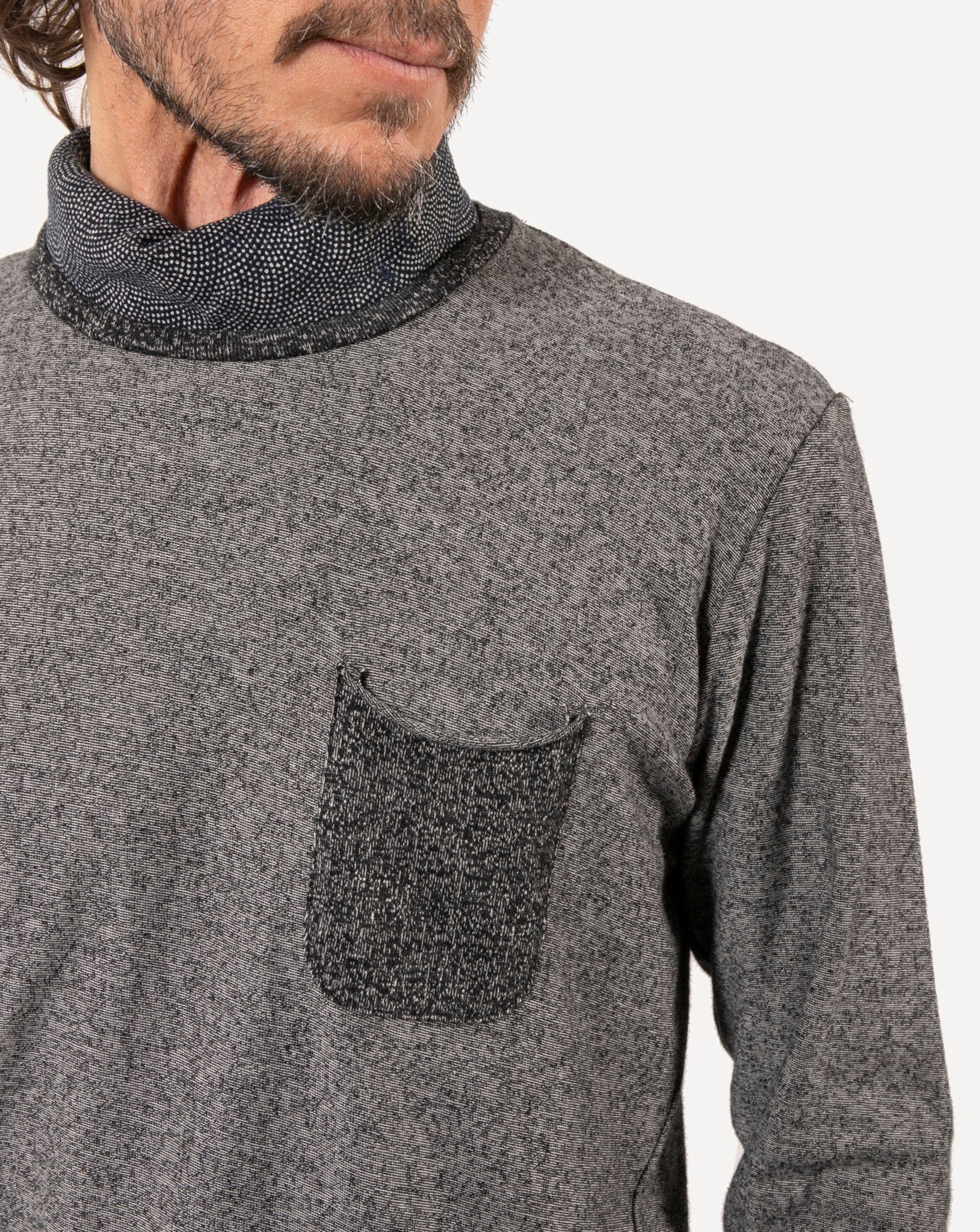 Long Sleeve Pocket Tee | Two-Tone B+W Fleece