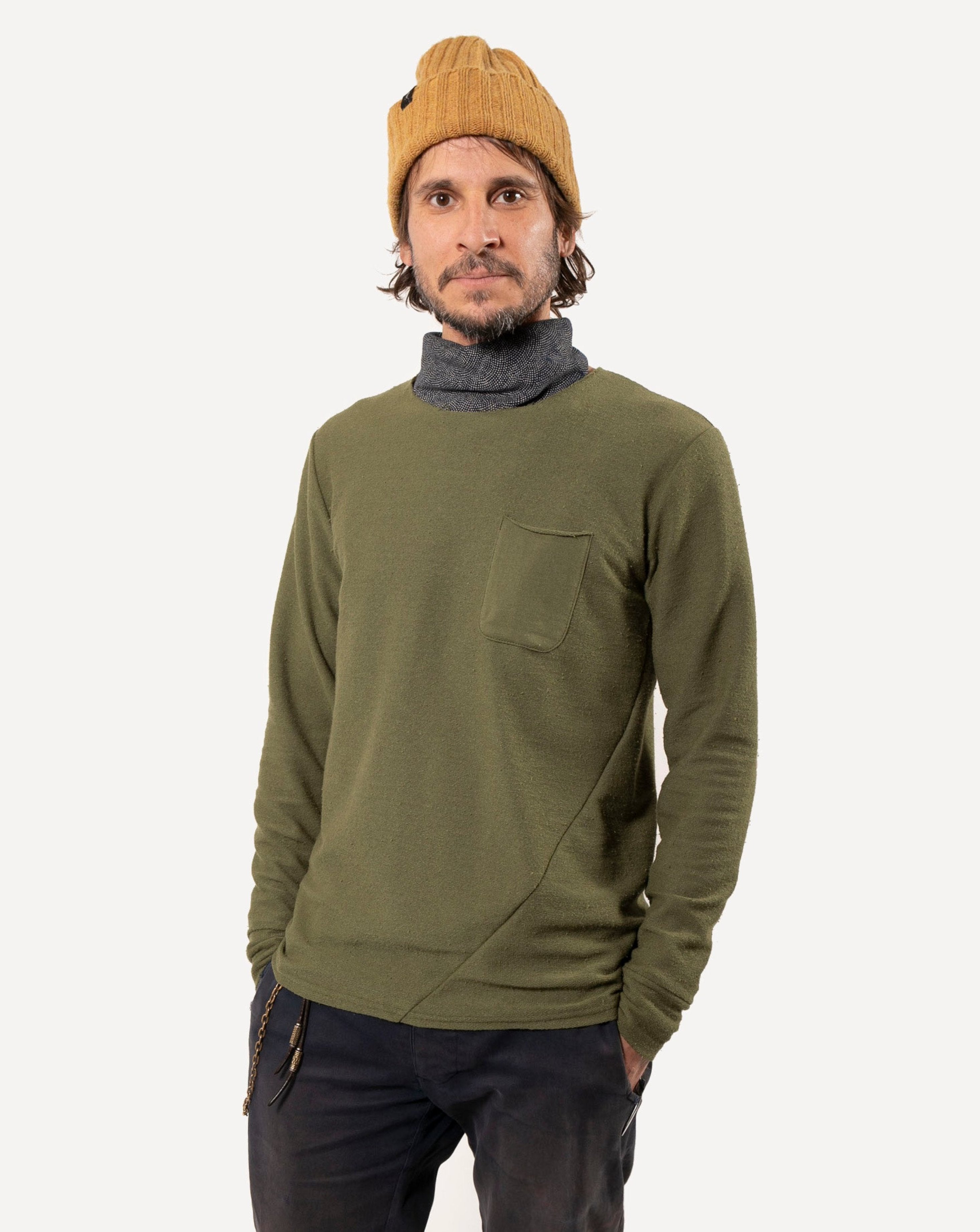 Long Sleeve Pocket Tee | Two-Tone Olive Terry