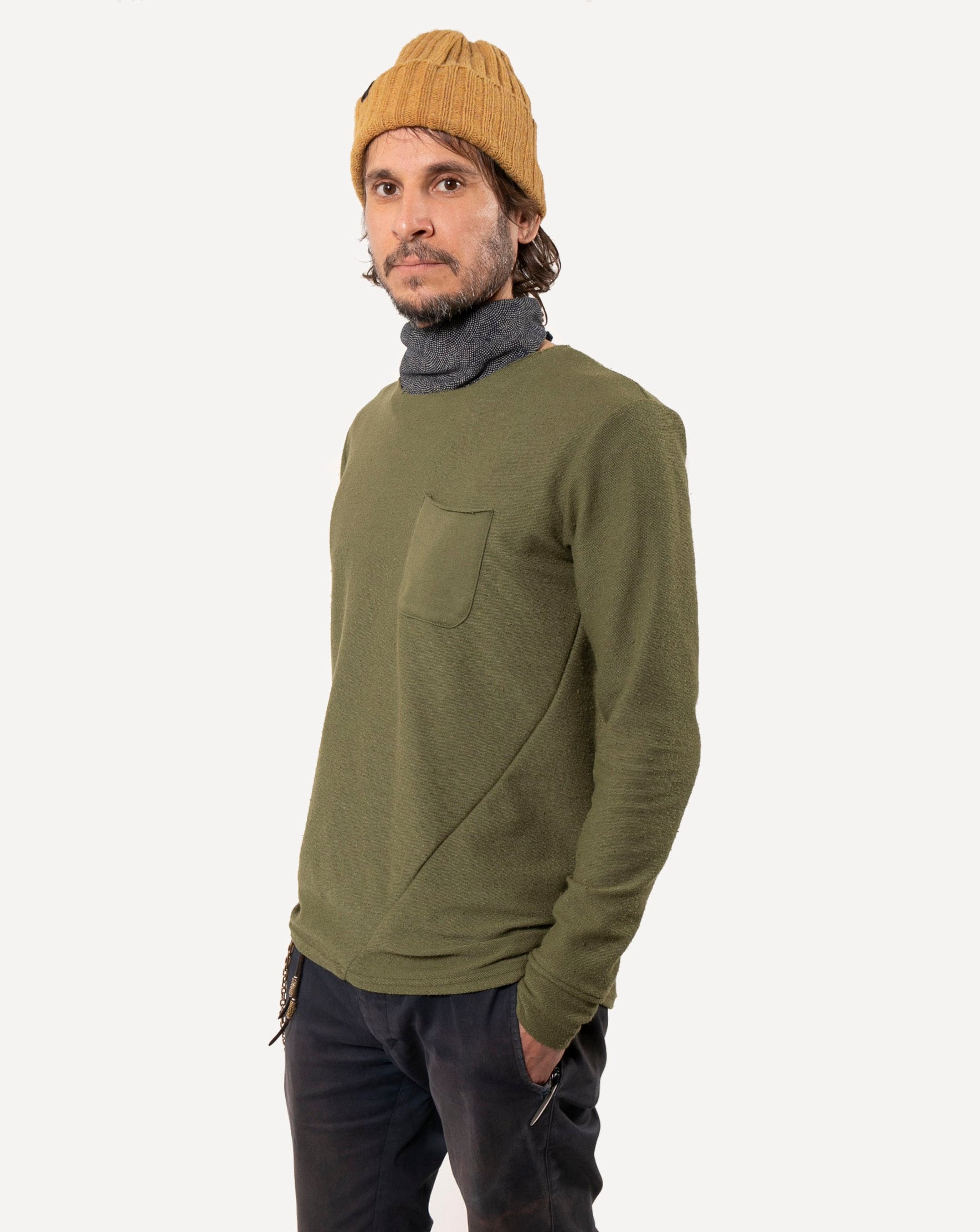 Long Sleeve Pocket Tee | Two-Tone Olive Terry