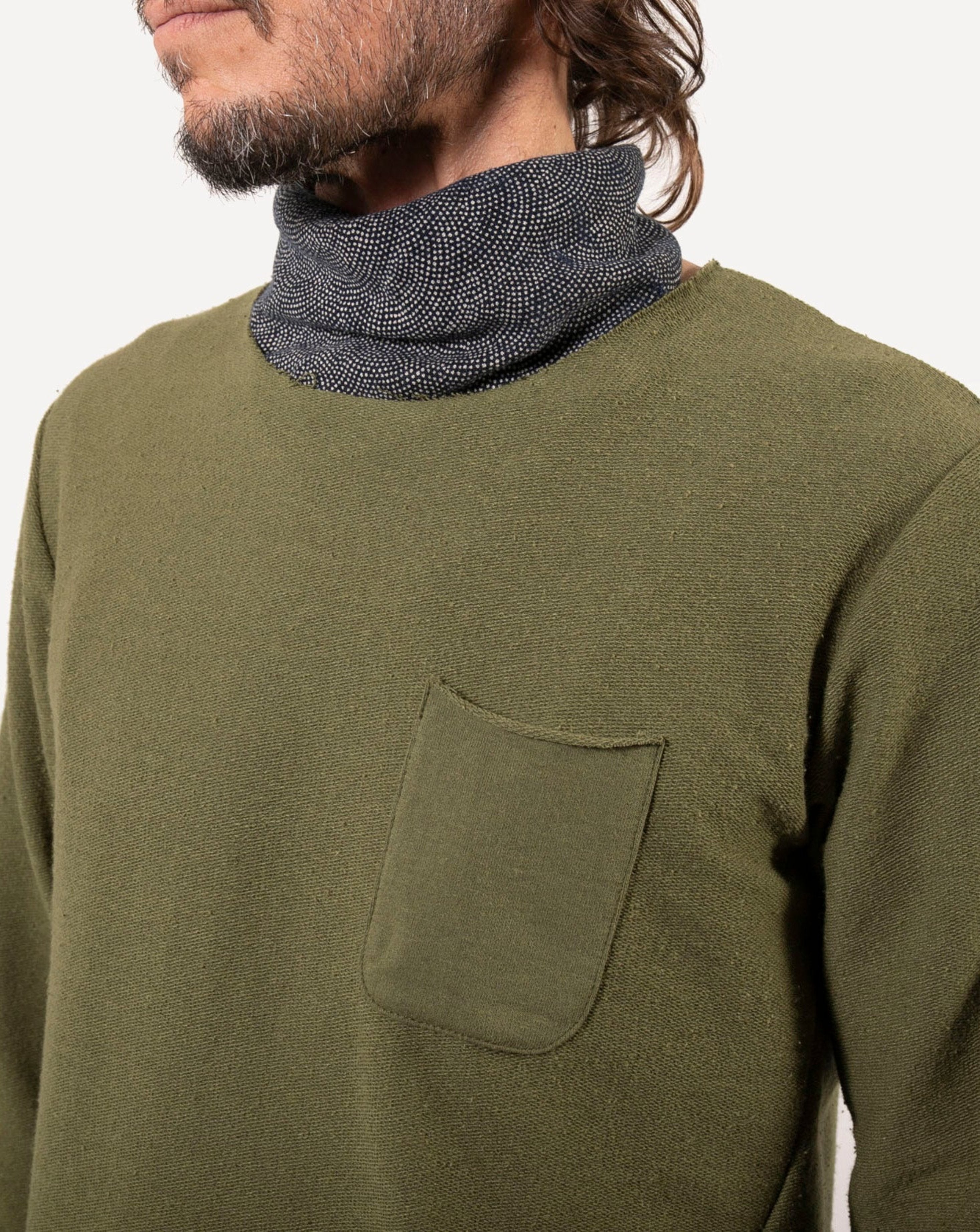 Long Sleeve Pocket Tee | Two-Tone Olive Terry