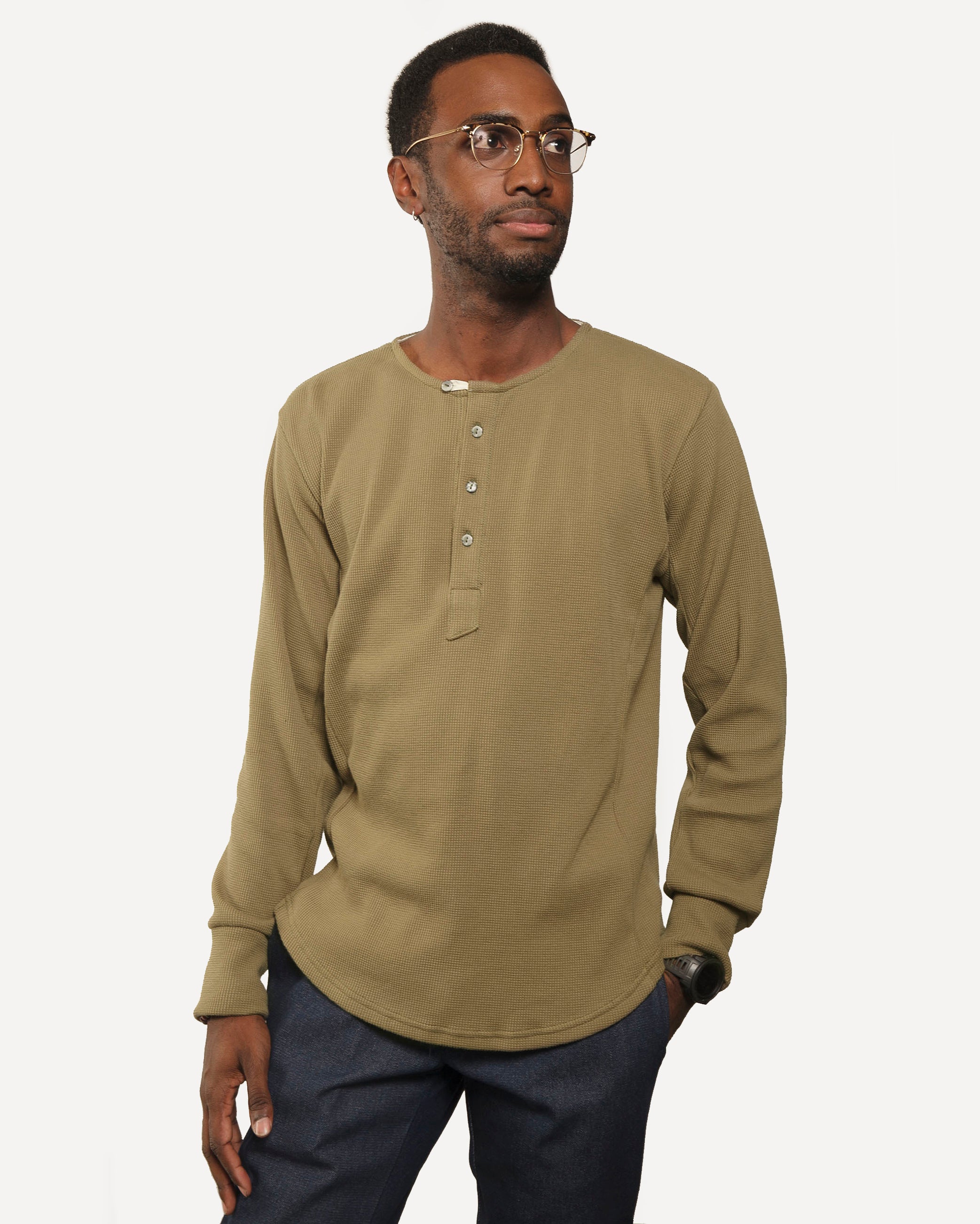 Heritage Henley Organic Khaki Micro Waffle 18 Waits