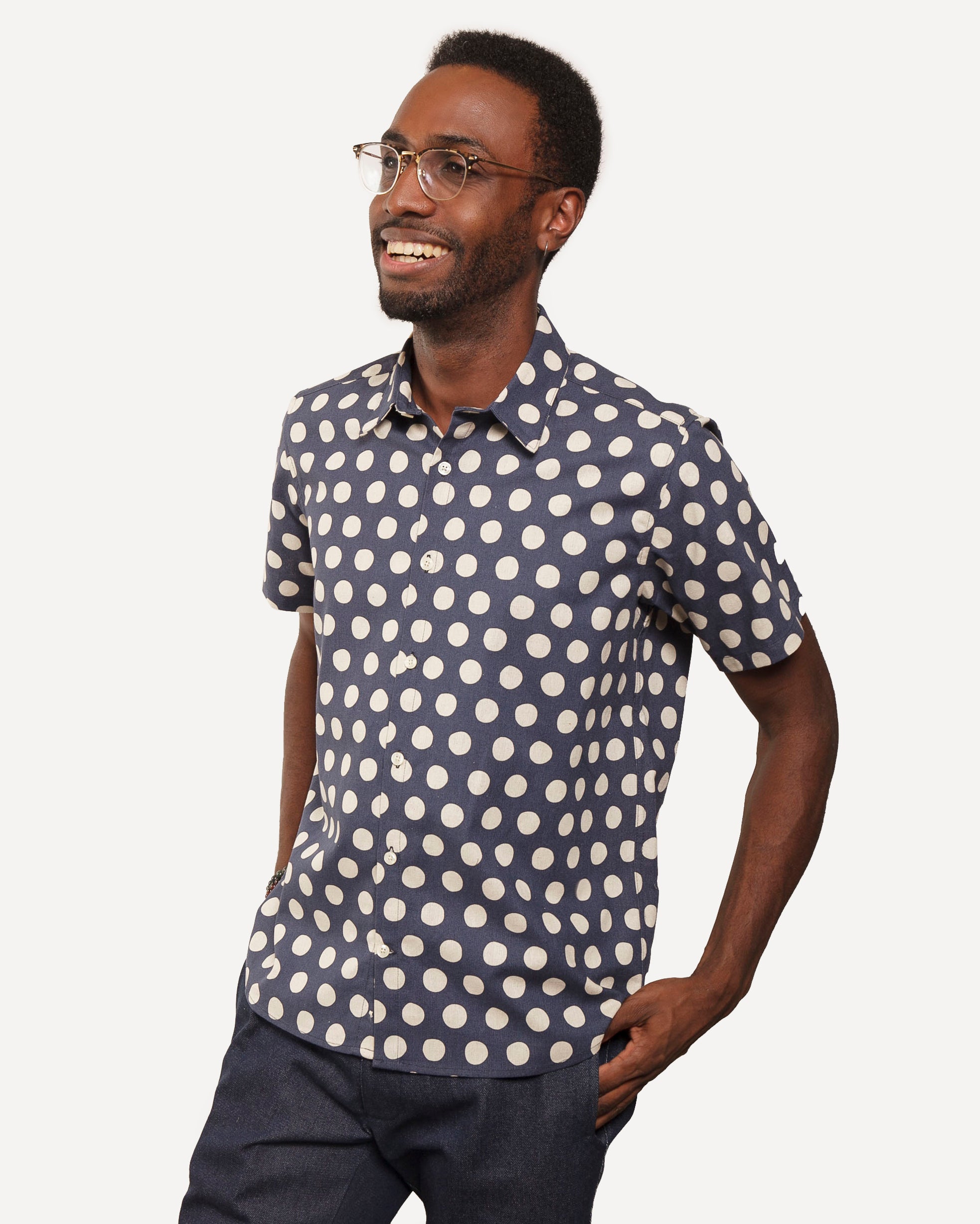 Short Sleeve Dylan Shirt | Tipsy Linen Dots - Navy