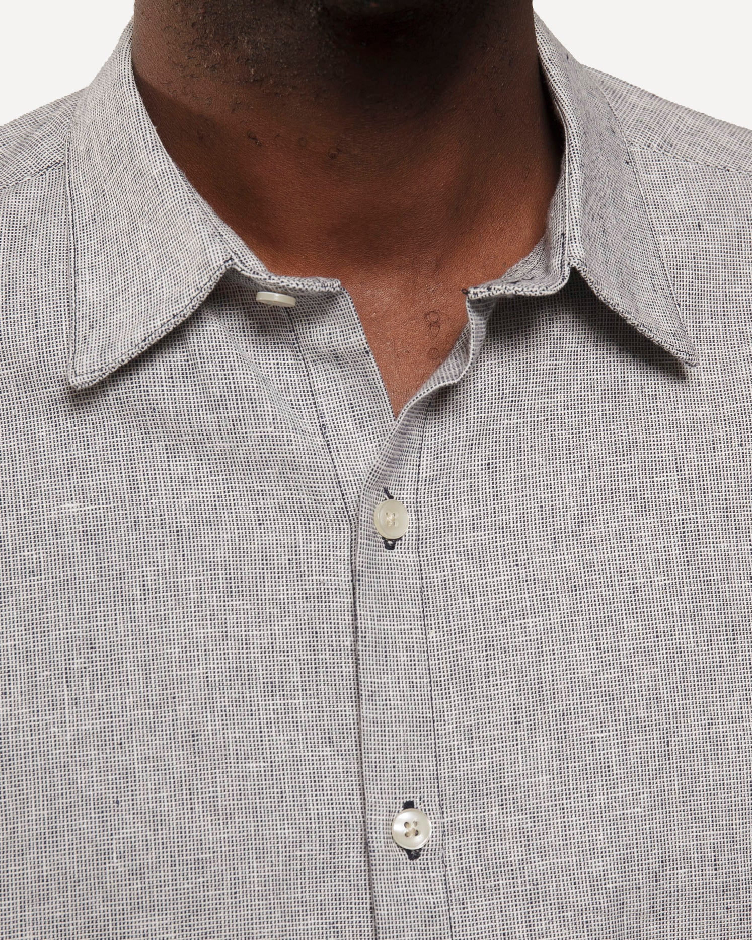 Short Sleeve Dylan Shirt | Indigo Linen Hatches