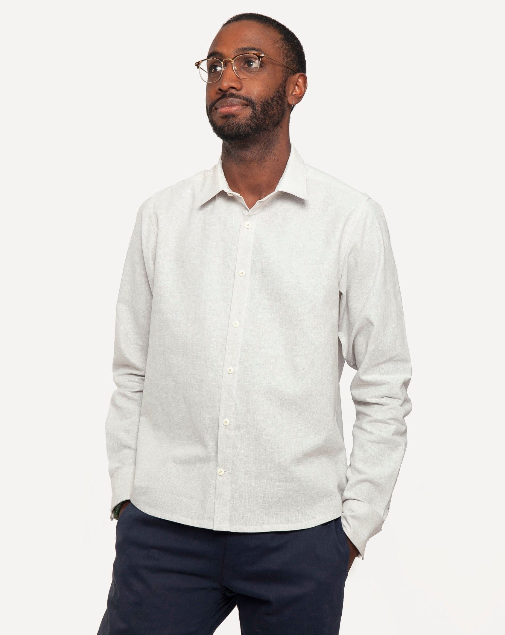 Long Sleeve Dylan Shirt | White Linen Hatches
