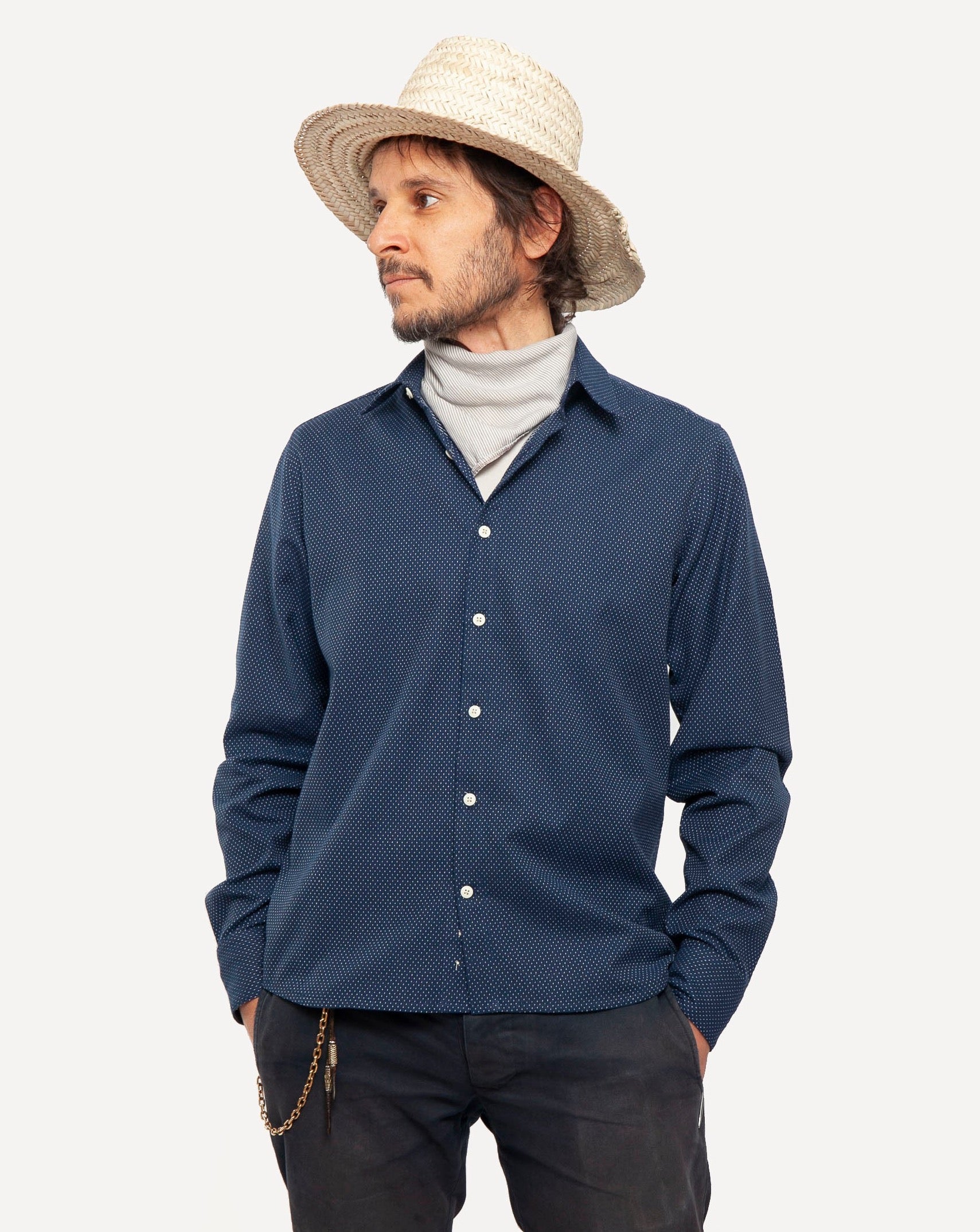 Long Sleeve Dylan Shirt | Navy Dots