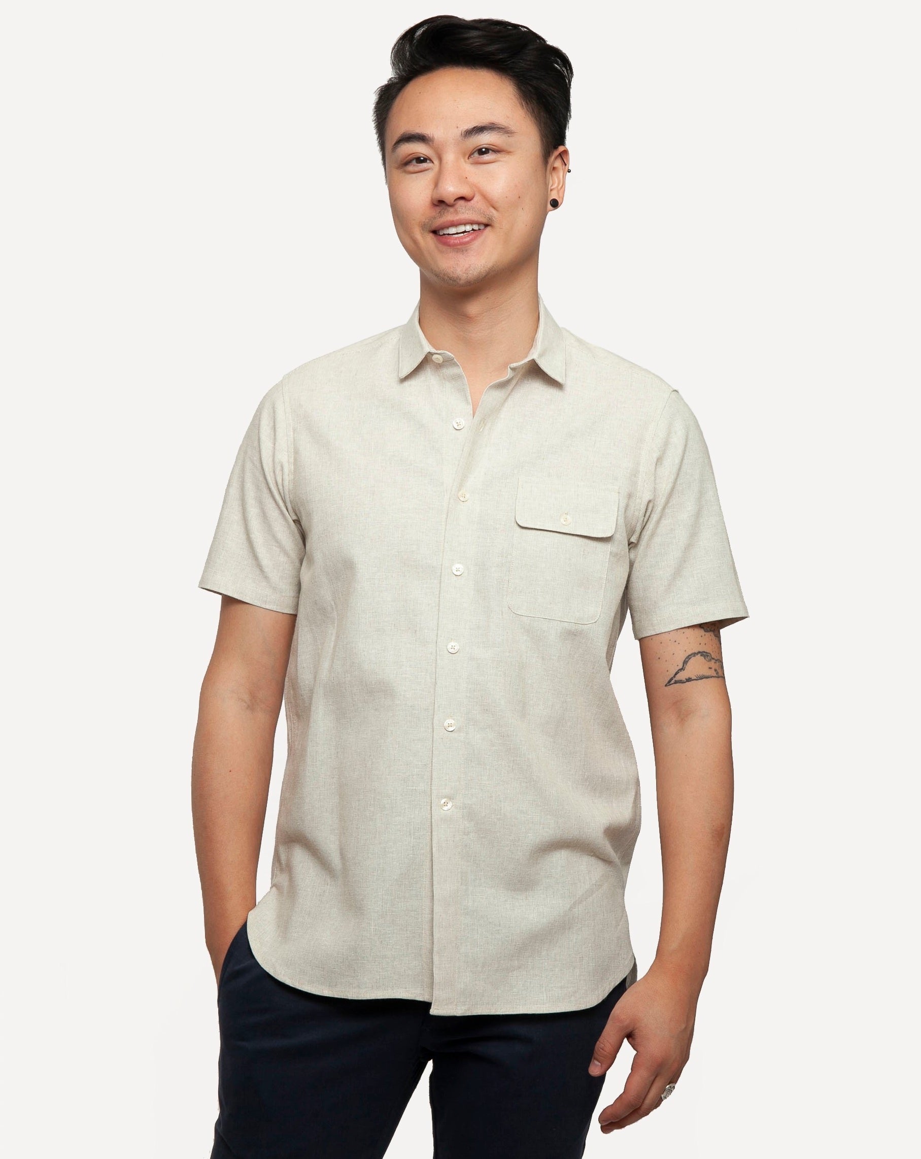 Short Sleeve Neuwirth Shirt | Natural Linen Hatches