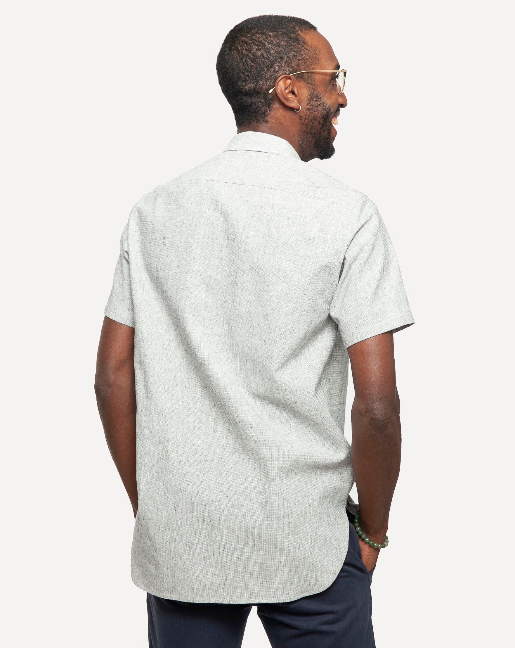 Short Sleeve Neuwirth Shirt | Indigo Linen Hatches