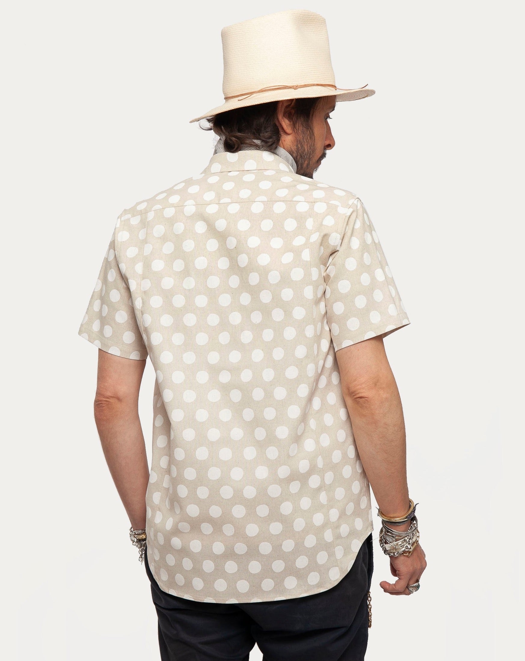 Short Sleeve Dylan Shirt | Tipsy Linen Dots - Natural White