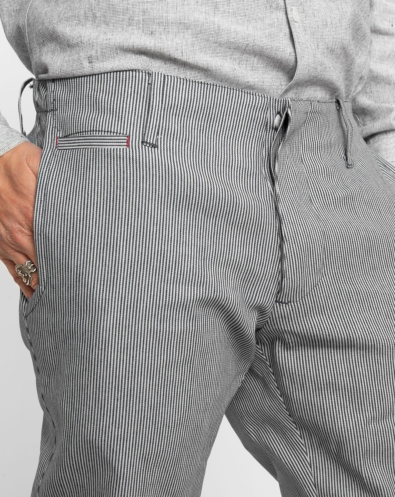 Slim Trouser | Denim Railway Stripe