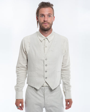 Cotton Off-White Pinstripe Vest Front