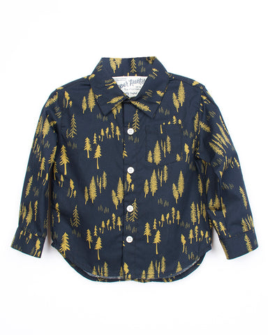 Kids Navy Gold Button Up Shirt | Hopper Hunter | Front