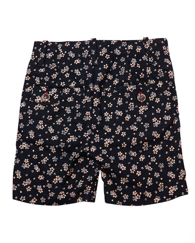 Kids Summer Shorts Navy with White Flowers and Hearts - back