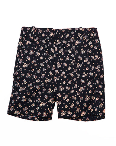 Kids Summer Shorts Navy with White Flowers and Hearts - front