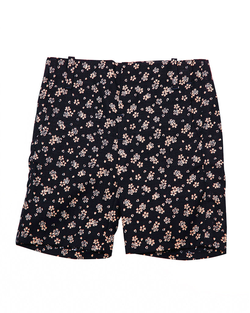 Kids Summer Shorts Navy with White Flowers and Hearts - front