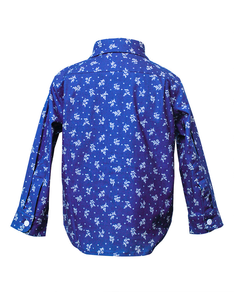 Kids Button Up Shirt Indigo Floral - back