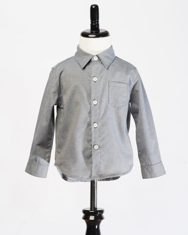 Kids Button Up Shirt - grey fleck - front