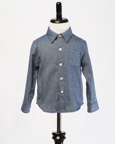 Kids Button Up Shirt - Navy Herringbone - front